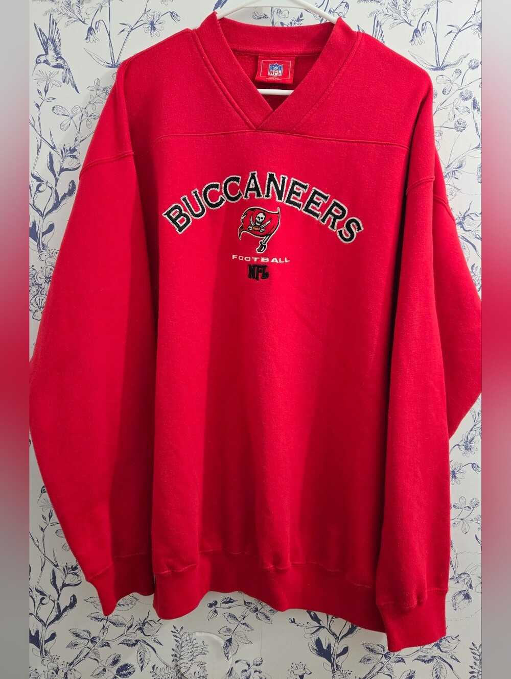 NFL Buccaneers Red V-Neck Pullover Sweater